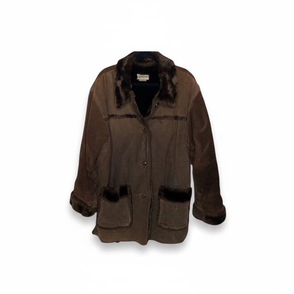 Bagatelle ๐ค Leather Shearling Lined Chore Rancher Barn Duffle Coat ๐ค Fur Trim XL - Picture 2 of 16